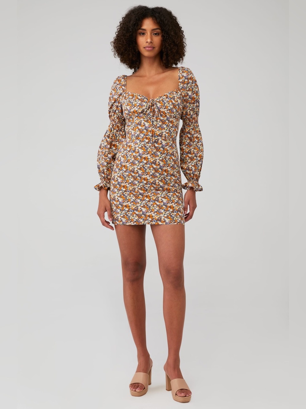 Bardot Clarissa Brown Floral Sweetheart Mini Dress